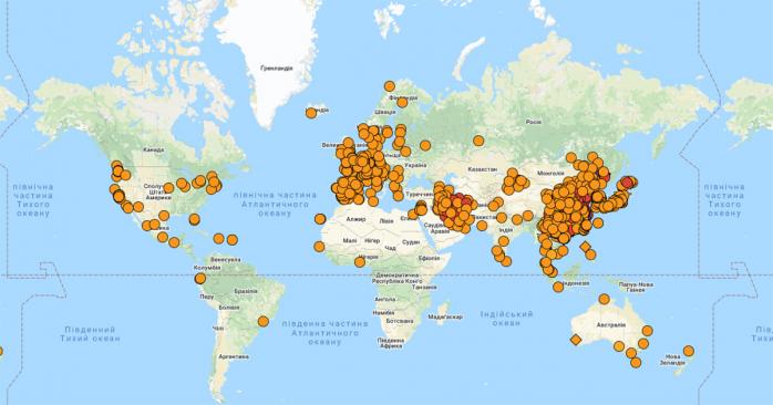 Китайський коронавірус виявили у понад 100 країнах. Карта: google.com/maps