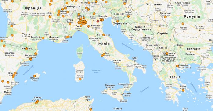 В Італії запровадили карантин по всій країні. Фото: google.com/maps