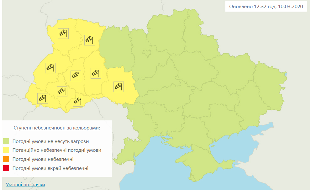 В Україні очікується сильний вітер. Карта: Гідрометцентр