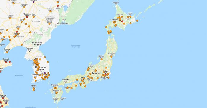 В Японії чоловік навмисно розповсюджував коронавірус. Карта: google.com/maps