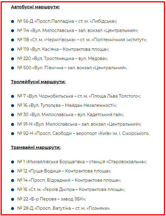 Схема движения транспорта в столице. Скриншот: kyivcity.gov.ua