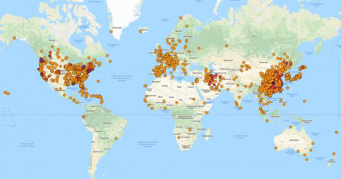 Коронавірус у світі. Карта: google.com/maps
