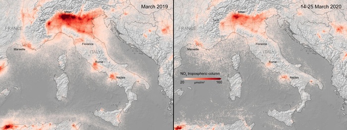 Пандемія очистила повітря над Європою. Фото: ESA