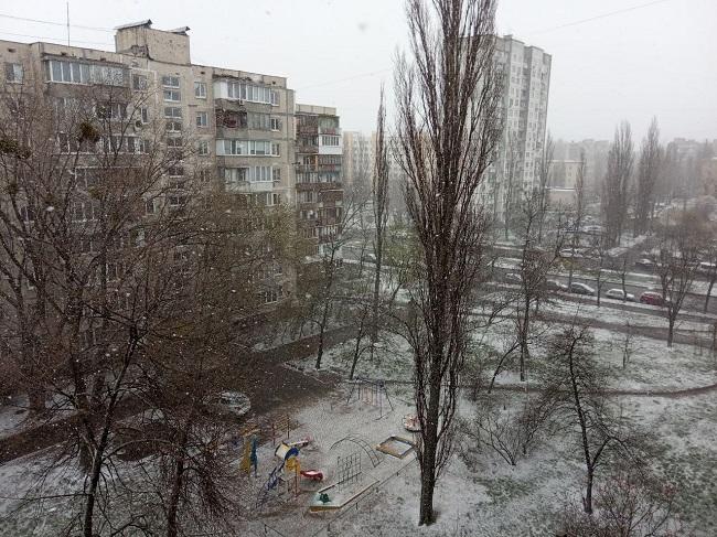 Сильний сніг пішов у Києві в останній день березня, фото — Фейсбук О.Міщенко