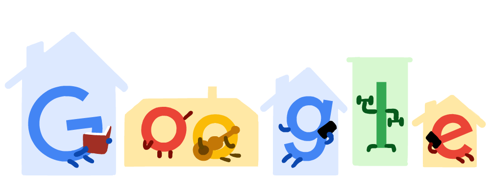 Google выпустил новый Doodle — о коронавирусе и карантине. Скриншот: Google