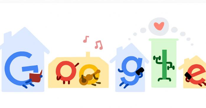 Google выпустил новый Doodle — о коронавирусе и карантине. Скриншот: Google