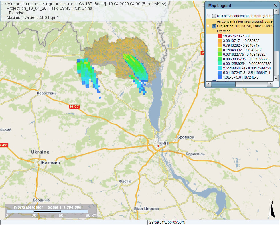Загрязненный воздух достигнет Киева. Карта: Государственный научный-технический центр по ядерной и радиационной безопасности