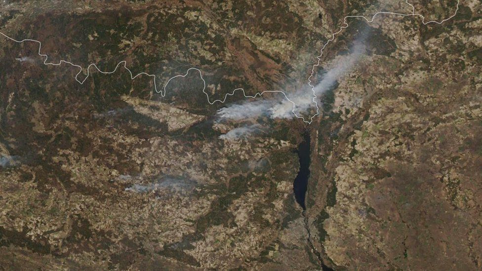 Дим від пожежі видно на знімках з супутнику. Фото: NASA