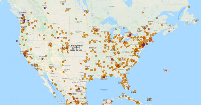 Коронавірус у США. Карта: google.com