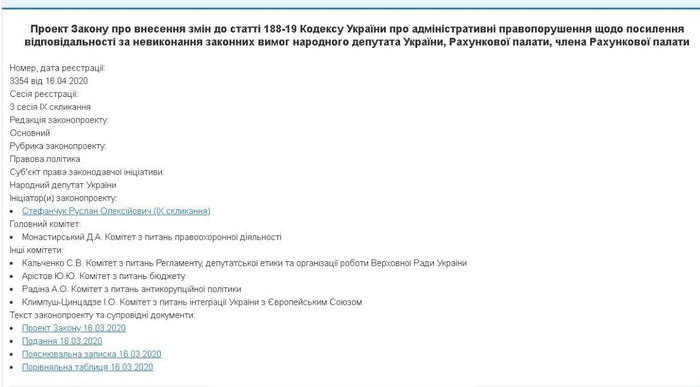 Скріншот сторінки офіційного сайту Верховної Ради