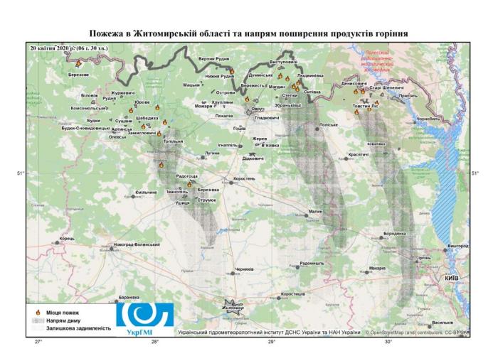 Карта пожаров в Житомирской области, фото: Арсен Аваков