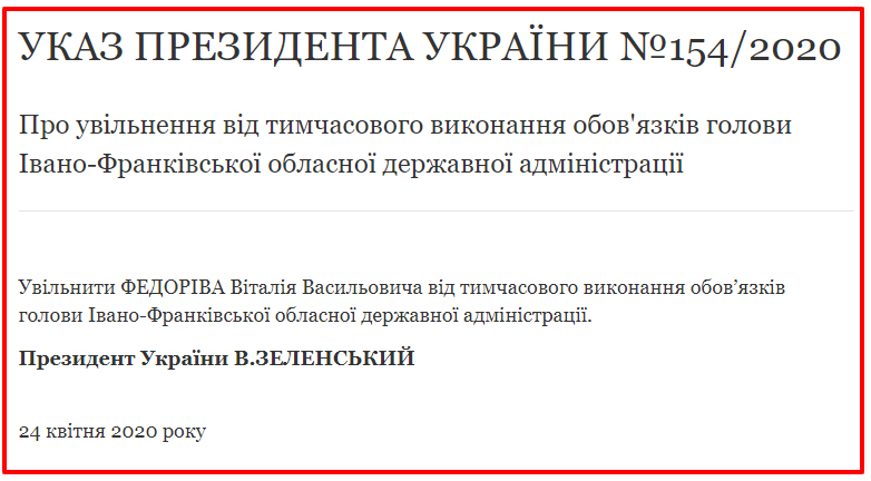 Указ Зеленського про призначення нового губернатора. Скріншот: president.gov.ua