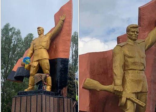 У Слов’янську розмалювали у кольори УПА прапор пам’ятника воїнам-визволителям, фото — Фейсбук В.Ляха