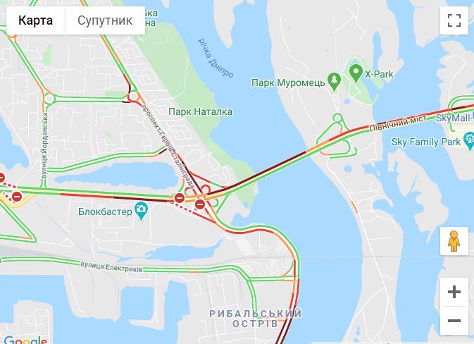 Пробки в Киеве, данные — Google Maps