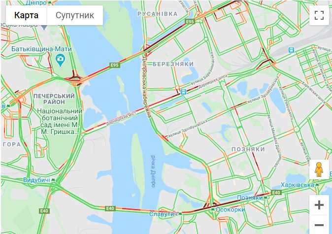 Затори у Києві, дані — Google Maps