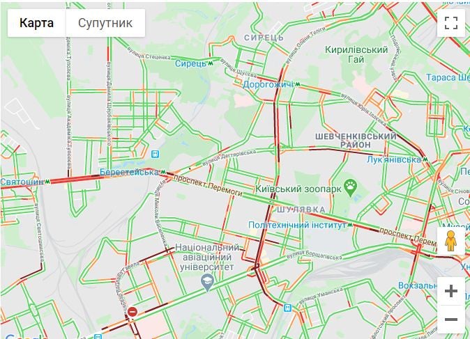 Затори у Києві, дані — Google Maps