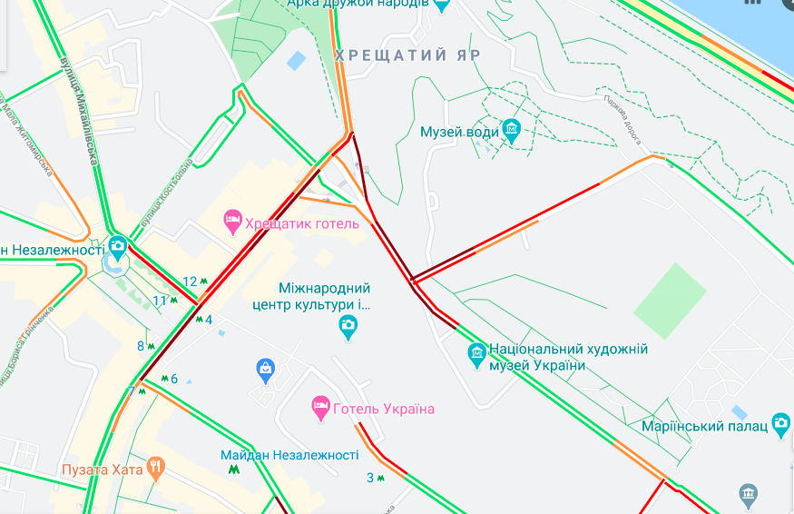 Пробки в Киеве. Карта: Гугл