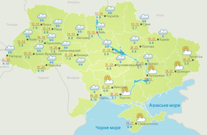 Погода в Украине на 14 мая. Карта: Гидрометцентр