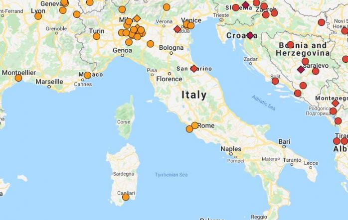Италия в начале июня откроет границы и позволит поездки между регионами, скриншот карты