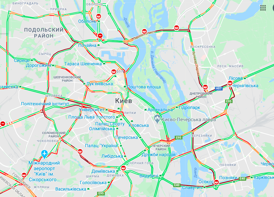 Пробки в Киеве. Карта Google Maps