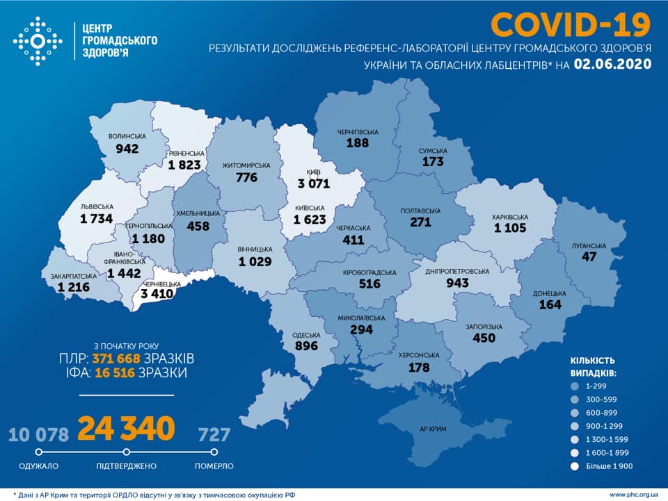 Коронавирус в Украине. Карта: ЦОЗ