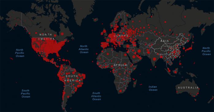 Пандемія коронавірусу у світі. Карта: CSSE at Johns Hopkins University