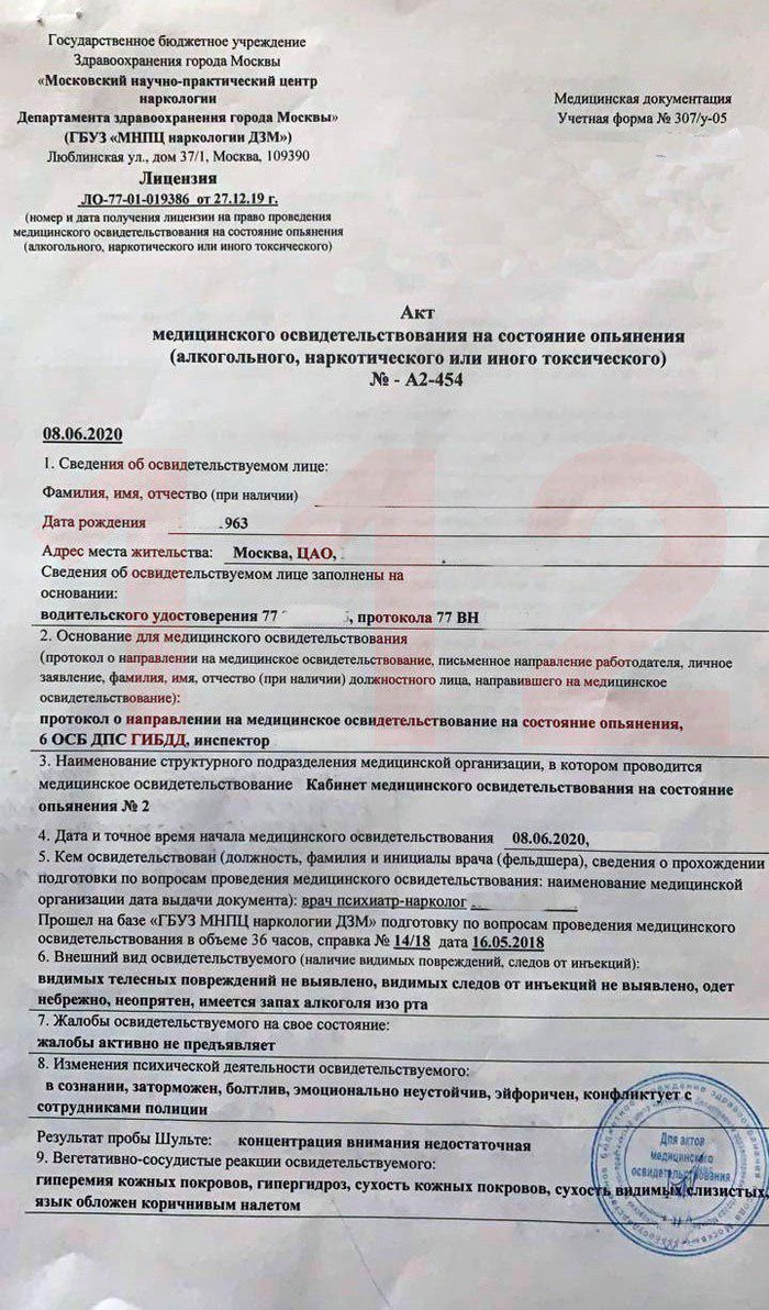 Экспертиза крови Михаила Ефремова. Фото: Telegram