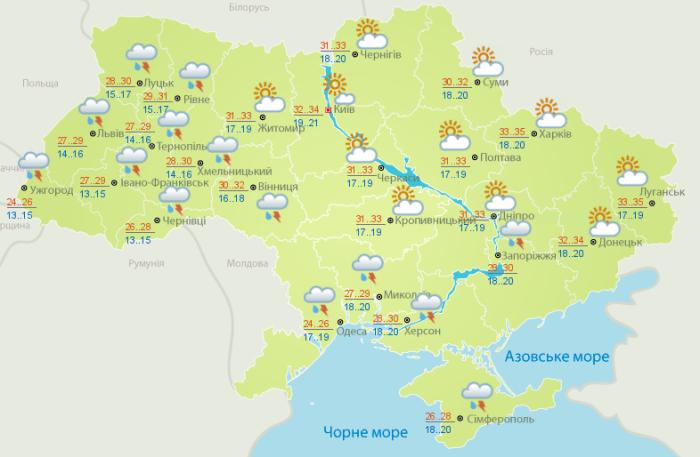 Погода в Україні на 12 червня. Карта: Гідрометцентр