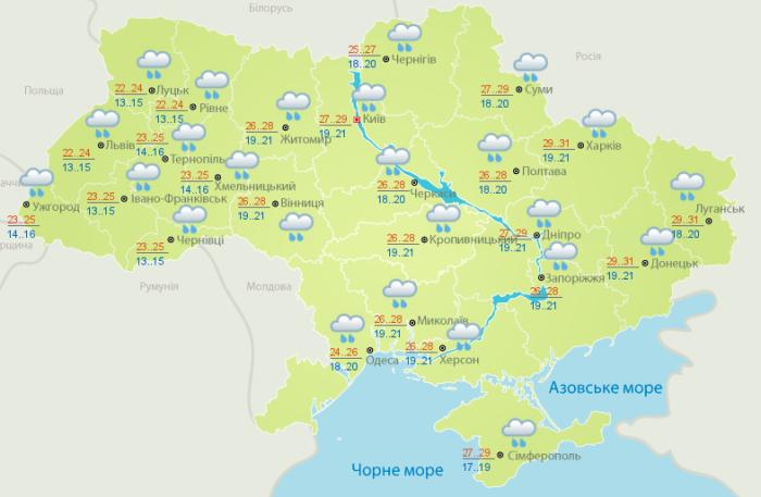 Погода в Украине на 14 июня. Карта: Гидрометцентр