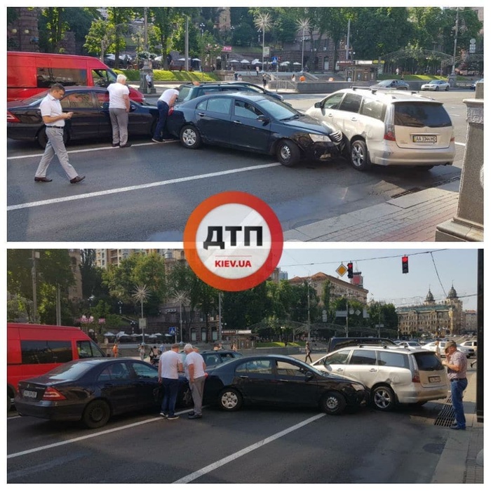 ДТП в Киеве на Крещатике спровоцировало пробку. Фото: Facebook