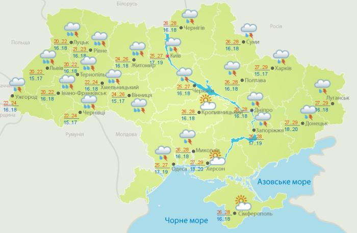 Погода в Україні на 22 червня. Карта: Гідрометцентр