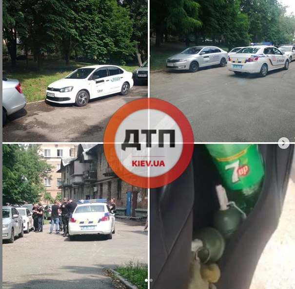 В салоне такси Uber обнаружили гранаты. Фото: dtp.kiev.ua в Instagram