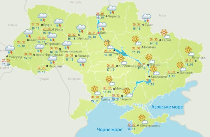 Погода в Украине на 28 июня. Карта: Гидрометцентр