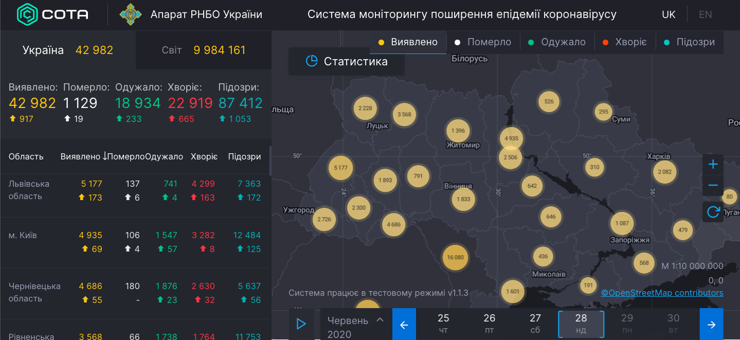 Коронавирус в Украине. Карта: СНБО