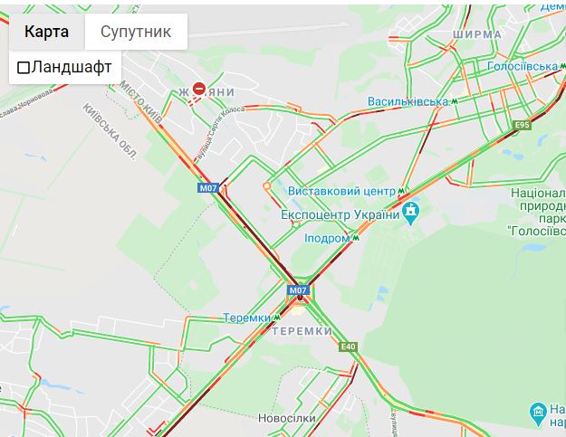 Пробки в Киеве 6 июля, карта — Google