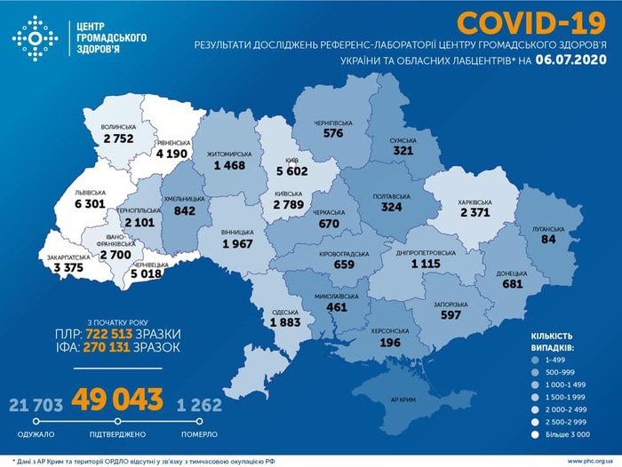 Коронавирусная карта Украины. Фото: Facebook