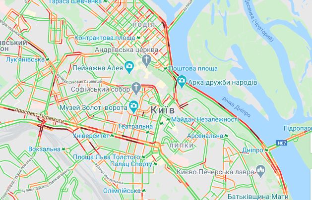 Затори у Києві — де в столиці проїхати найважче, фото — Google
