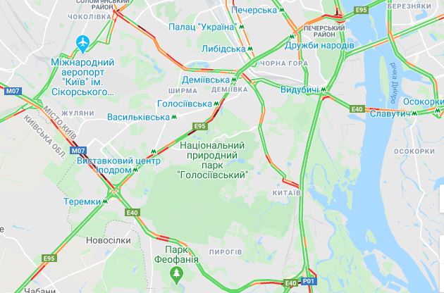 Пробки в Киеве — где в столице трудно проехать, фото — Google