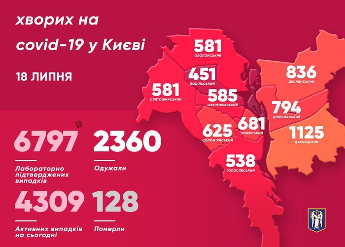 Коронавірусна карта Києва. Фото: Telegram