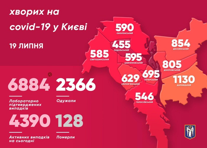 Коронавирусная карта Киева. Фото: Telegram