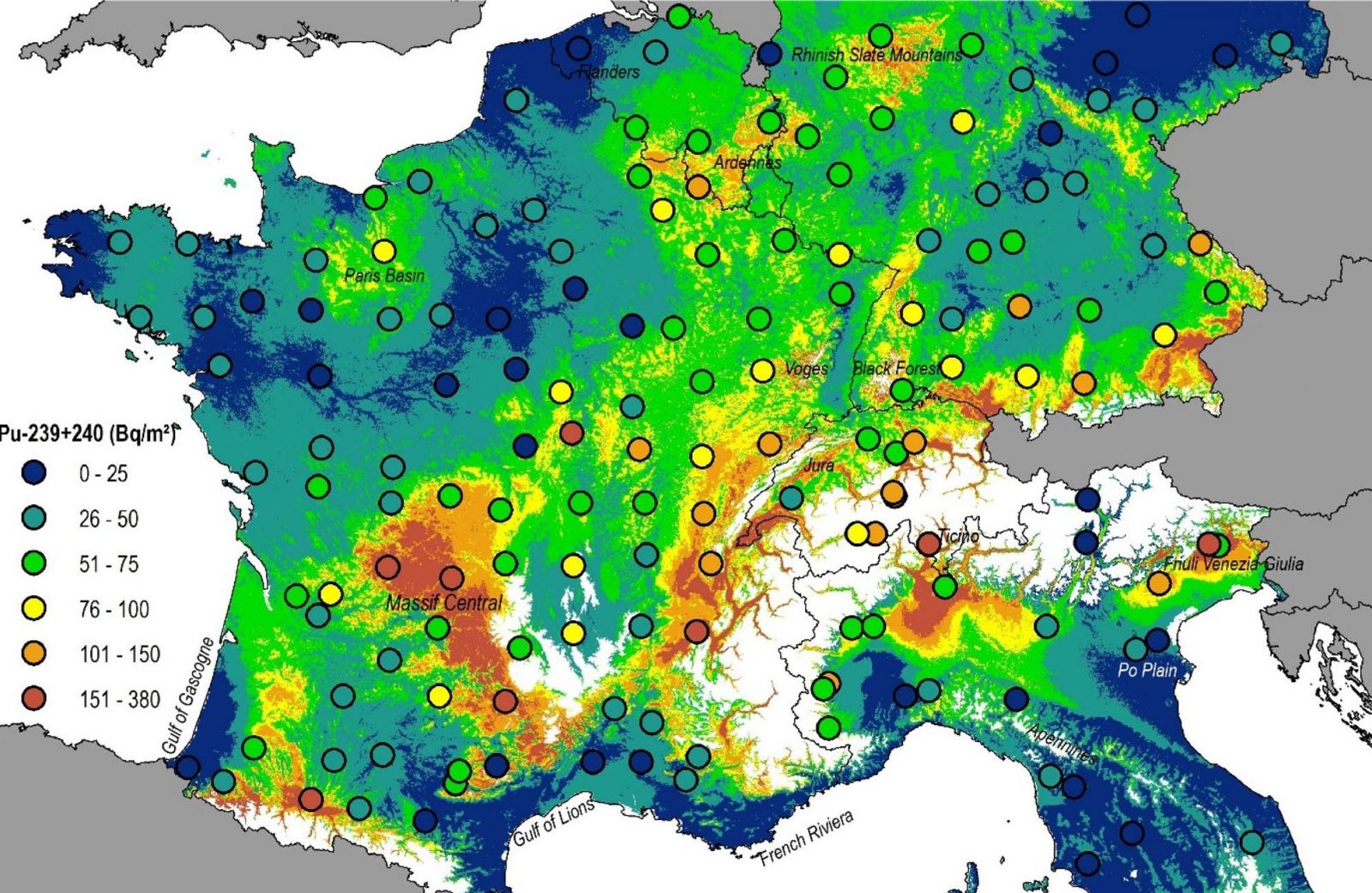Карта радиационного загрязнения Европы. Фото: Scientific Reports