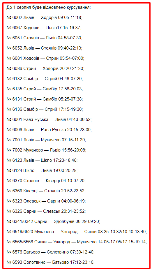 Поезда Укрзализныци. Список: uz.gov.ua