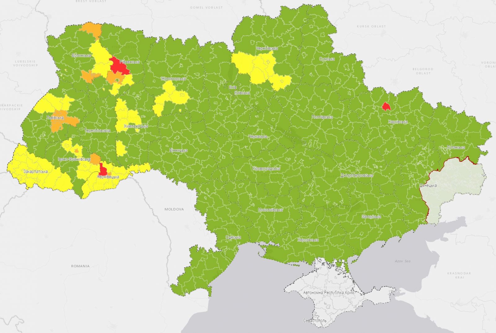 Карантинные зоны в Украине изменились. Карта: интерактивная карта