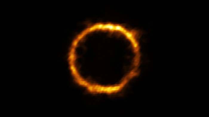 Так выглядела SPT0418-47 из-за эффекта гравитационного линзирования, фото: ALMA (ESO / NAOJ / NRAO), Rizzo et al