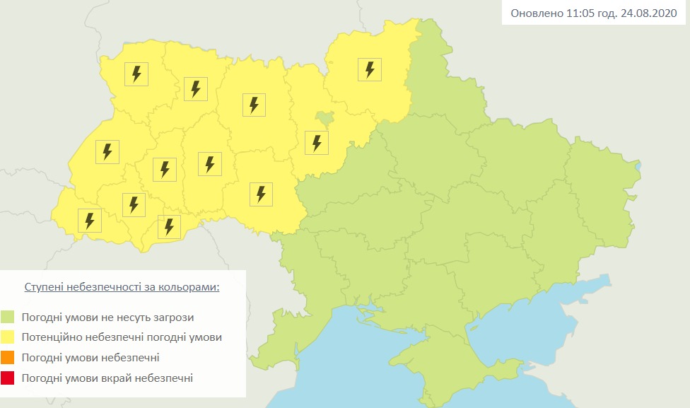 Погода в Україні погіршиться 24 серпня. Карта: Гідрометцентр
