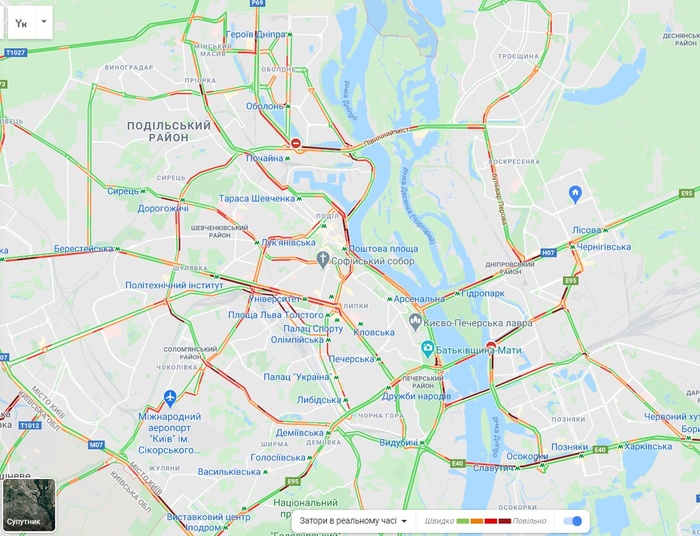 Пробки в Киеве. Фото: Google Maps