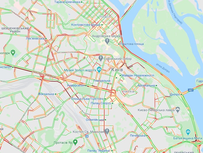 Затори у Києві. Фото: Google Maps