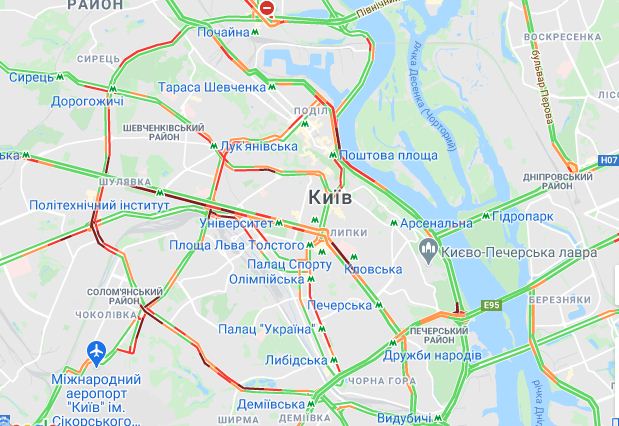 Київ у перший день осені скували масштабні затори, скріншот Гугл