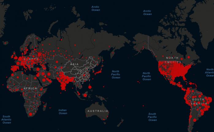 Пандемія коронавірусу у світі. Карта: coronavirus.jhu.edu