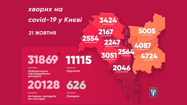 Карта поширення коронавірусу в Києві